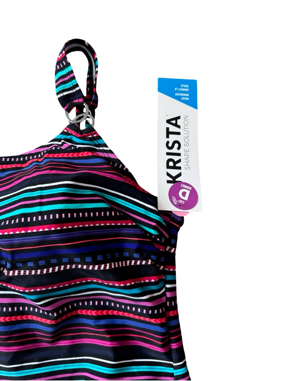 Krista Shape Solution Tankini Top XL Multicolor Stripe Waist Minimizer NWT - Picture 4 of 13